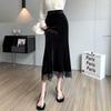 Golden Velvet Skirt Women's Autumn New Korean Version of the Pendant Feeling Hip Skirt High Waist and Thin Lace Fishtail Skirt