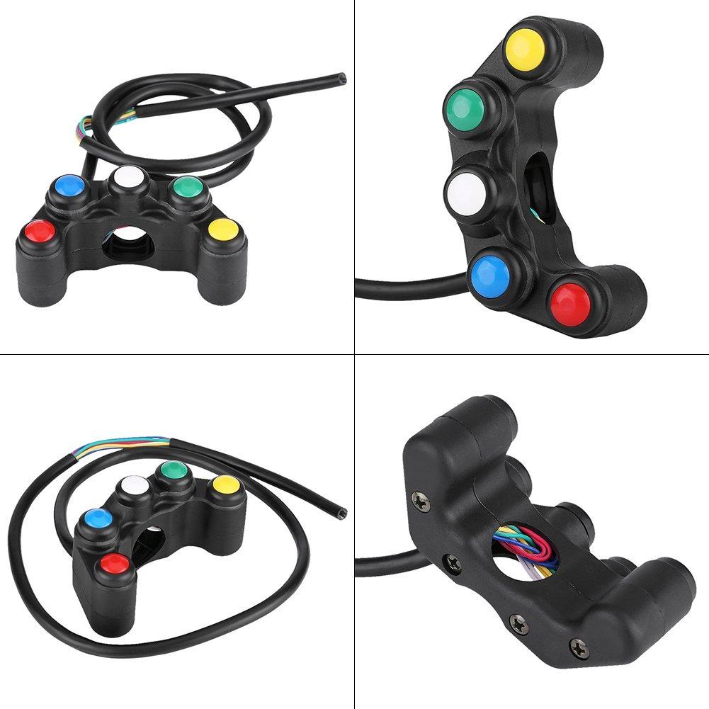 Interrupteurs de guidon en alliage 5 en 1 Interrupteurs de commande de guidon de moto 22 mm Interrupteur à bascule de guidon Interrupteur de lumière AUX Interrupteur universel de lumière clignotant