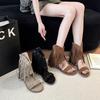 Fashion retro rivet fringed open-toed sandals women's summer new niche design versatile Roman cool boots tide