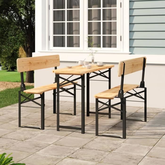 VidaXL Set of 3 Folding Beer Tables Solid Fir Wood 363112