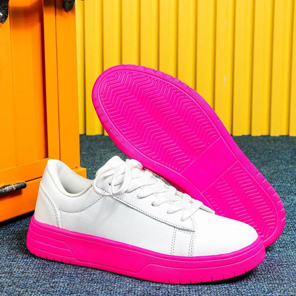 Lace-up White Shoes Casual Sneakers for Women PU Leather Walking Shoes Breathable Daily Flats Men Casual Sports Shoes Waterproof