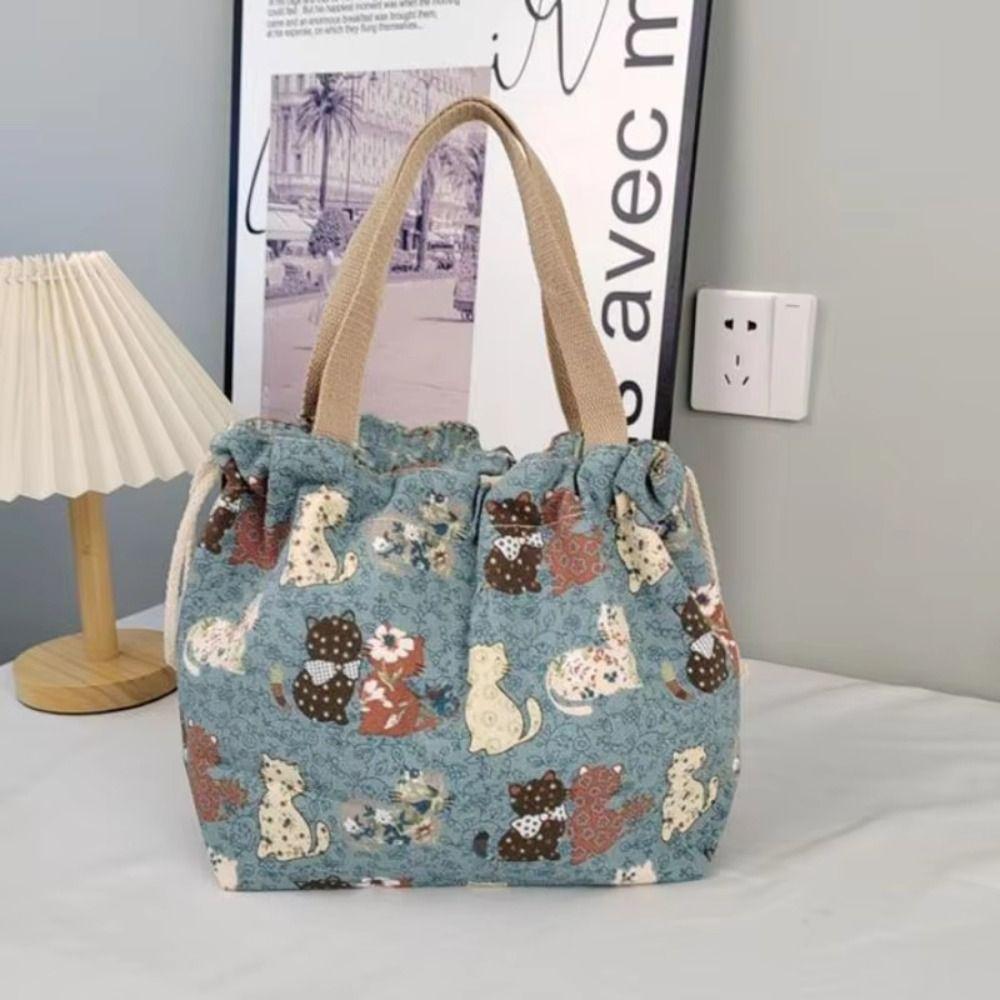 INS Japanese Style Lunch Bag Large Capacity Women's Tote Bag Drawstring Canvas Handbag  Work