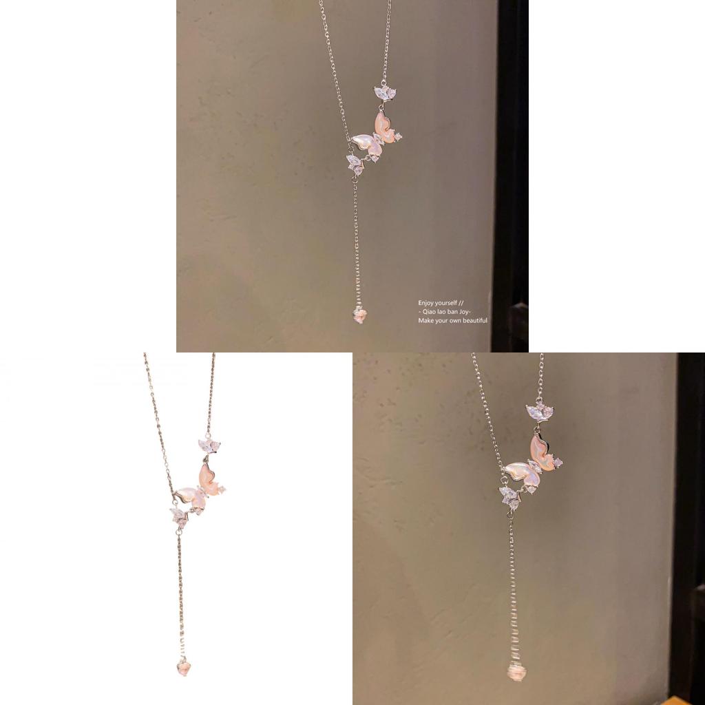 Halsband med hänge i rostfritt stål med djurmotiv, zirkonia och fjärilsdesign för kvinnor