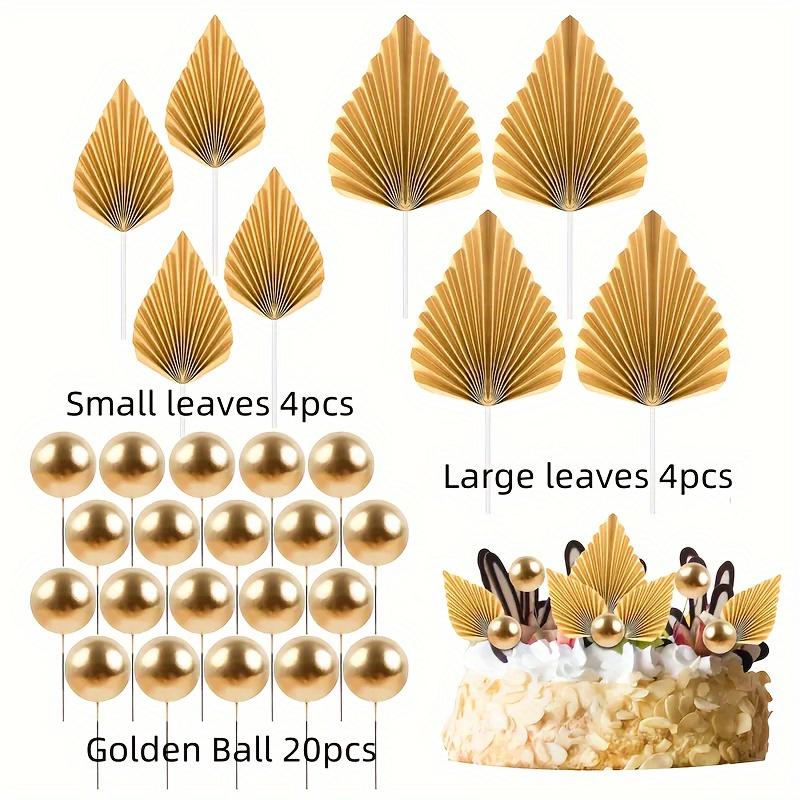 28PCS Golden Palm Leaves Cake Decorations  Palm Leaf Insert Cake Decoration for Wedding Birthday Party Supplies
