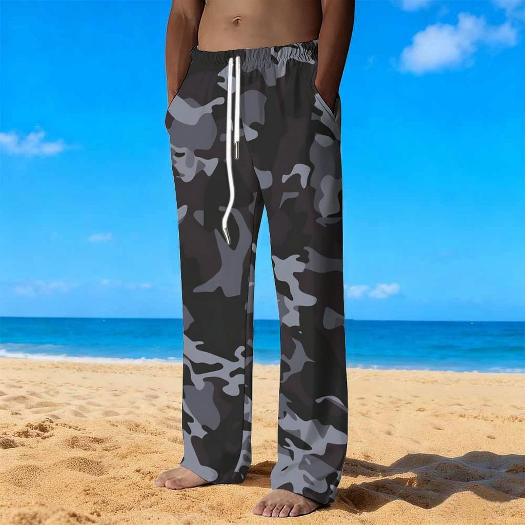 Men's Loose Casual Solid Color  Trousers Camouflage Printed Straight Pants
