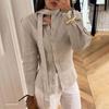 Spring And Summer Lace-Up Waist-Cinching Ribbon Blouse For Women Elegant Tie Neck Linen Button Up Tops