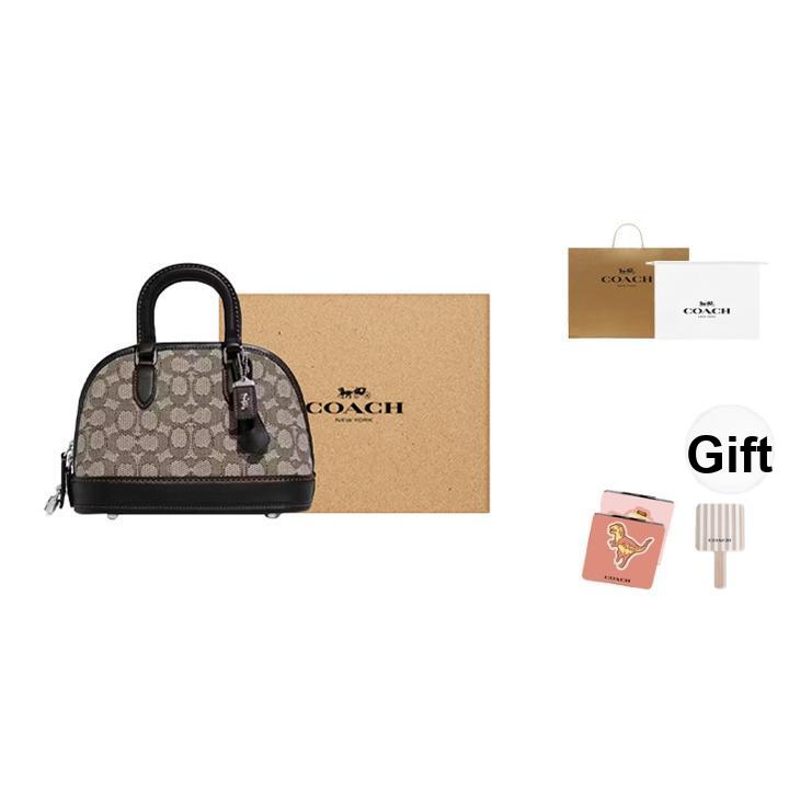 Coach Revel 24 Classic Monogram Jacquard Fabric And Leather Shoulder Crossbody Tote Bag Medium Women handbags Gray-Brown Black CF295-LHUW7