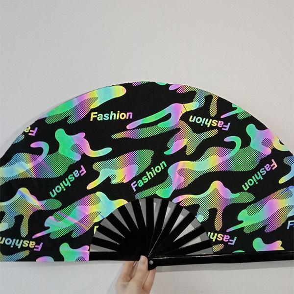 33cm Reflective Fan 13-inch Kung Fu Fan Rainbow Reflective Fabric Fan Large Bamboo-framed Fan