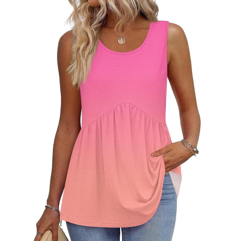 Square Collar Tank Top Women Print Tank Tee Casual Loose Fit Sleeveless Shirt