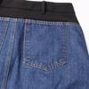 Retro Hong Kong Style Low-Waist Straight Denim Skirt with Front Slit and Contrast Splicing - Women's 2025 Spring Collection