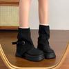 Neue Damen Kurzschaftschuhe, Retro Schuhe mit runder Zehenpartie und dicker Sohle, Stiefel