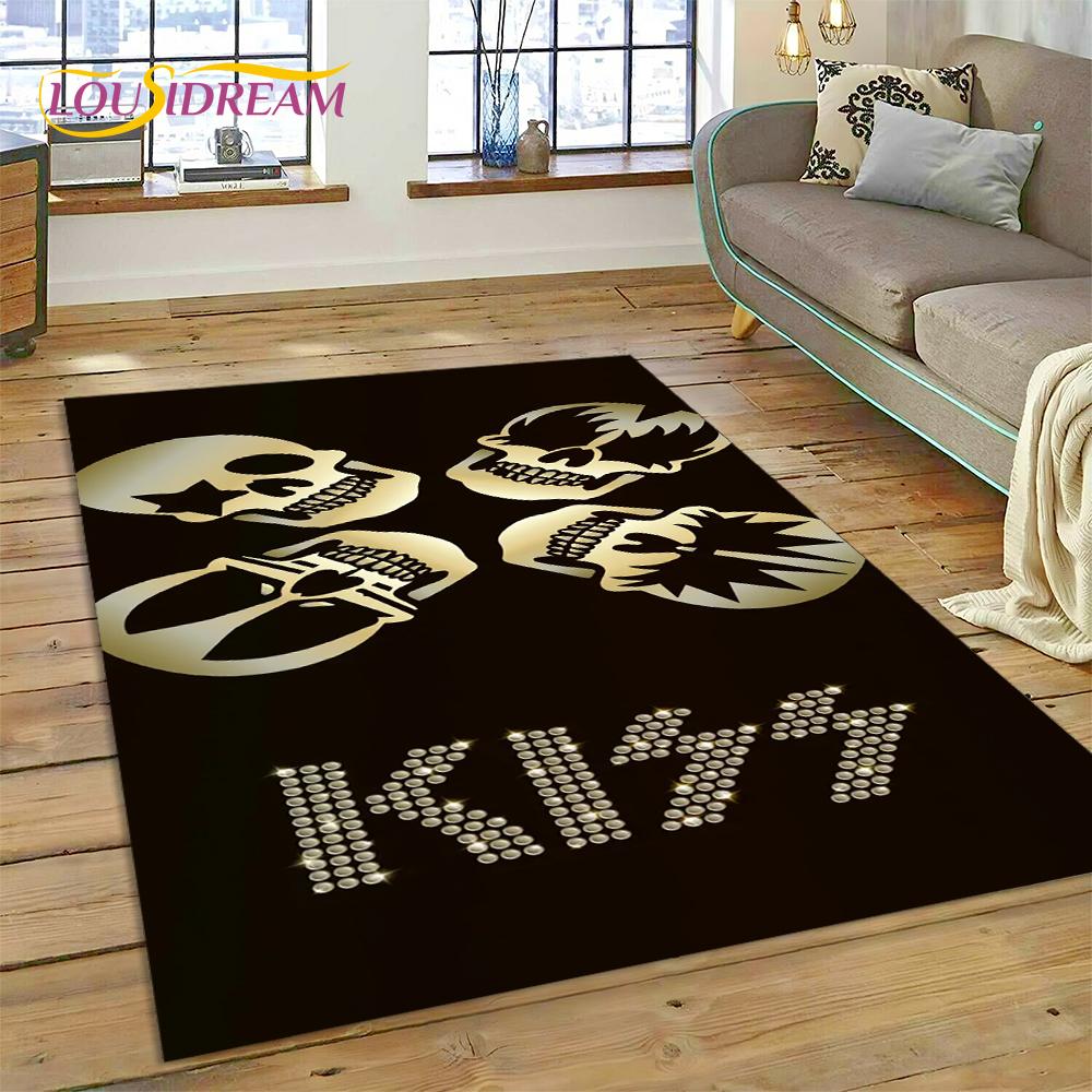 Neuester Kiss Rock Heavy Metal Band Teppich für Wohnzimmer Schlafzimmer Heimdeko, rutschfeste Bodendekoration für Sofa Fußmatte