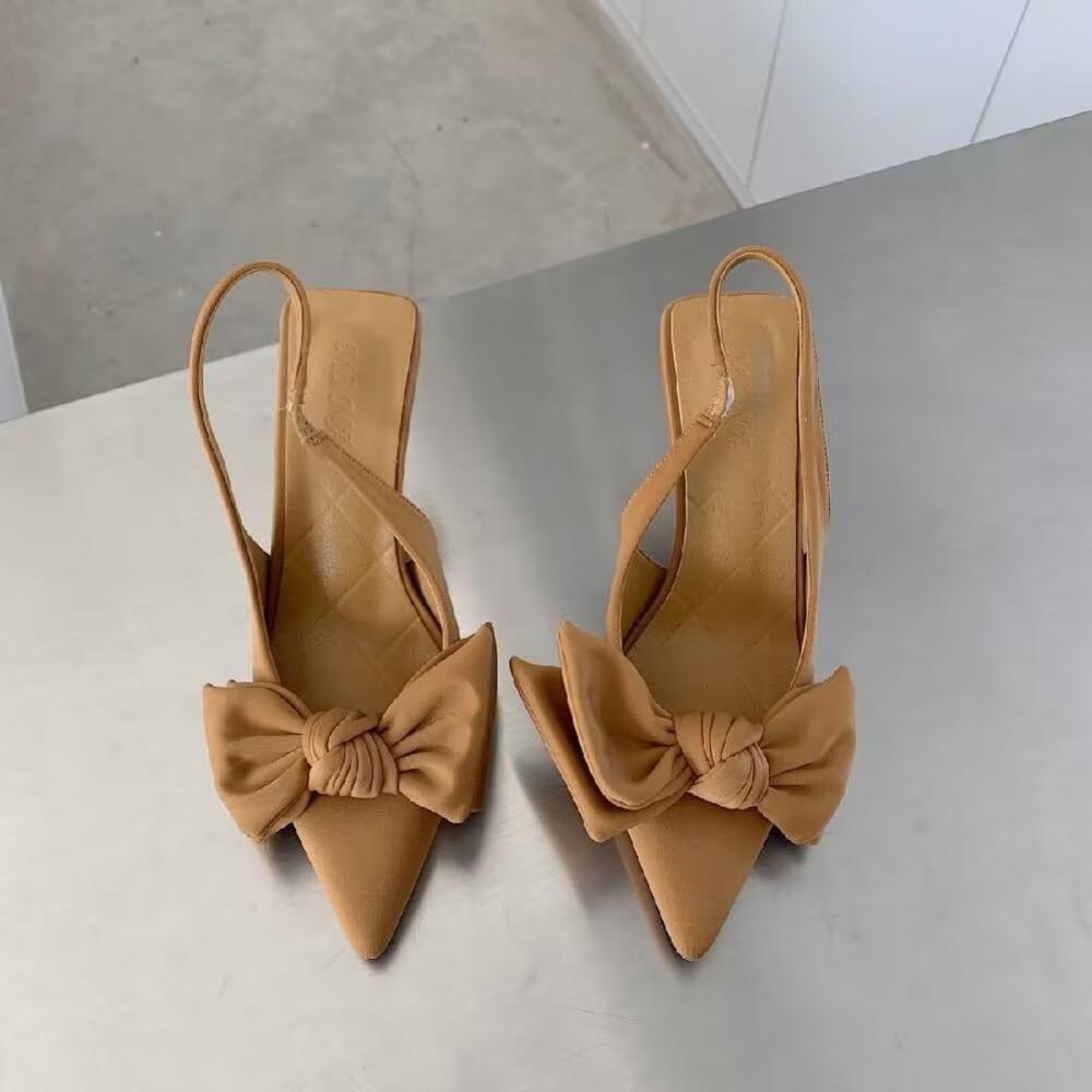 Fashion Women Shoes Summer New Butterfly Knot Women Slingbacks Heels Shoes Sexy Dress Thin Heel Pointed Toe Ladies High Heels Pumps