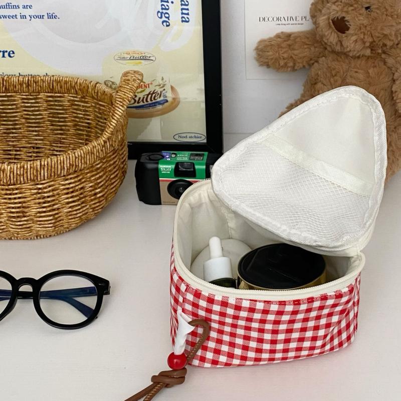 

Милая клетчатая косметичка-сэндвич большой вместимости для женщин, портативная дорожная сумка для туалетных принадлежностей, сумка для хранения с ручкой, для колец, сережек, браслетов