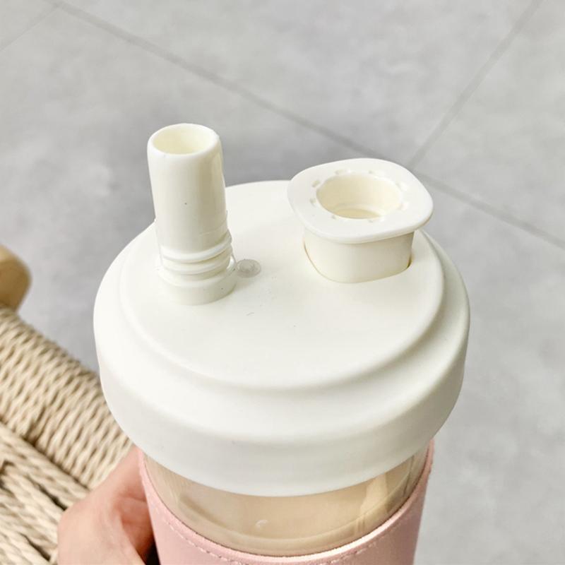 500/850ml Water Bottles Straw Plastic Cup Milk Juice Cup with Lid Leather Case Bubble Tea Coffee Cups Large Capacity Drinkware