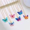 Romantic Blue Crystal Butterfly Necklace for Women Girls Double Layer Shiny Zircon Clavicle Chain Elegant Banquet Jewelry Gifts