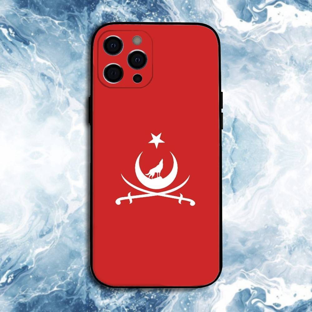 Turk Wolf Turkey Flag Phone Case For iPhone17,16,15,14,13,12,11 Plus,Pro Max, Soft Silicone Black Cover