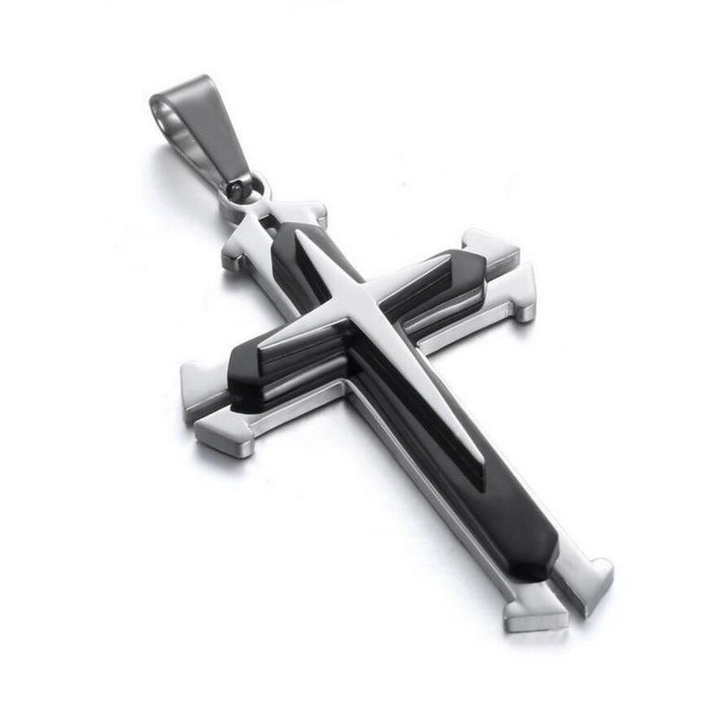 Colier cu pandantiv cu cruce de metal pentru bărbați, bijuterii, cu model de cruce, colier cu pandantiv cu cruce de Isus din oțel inoxidabil
