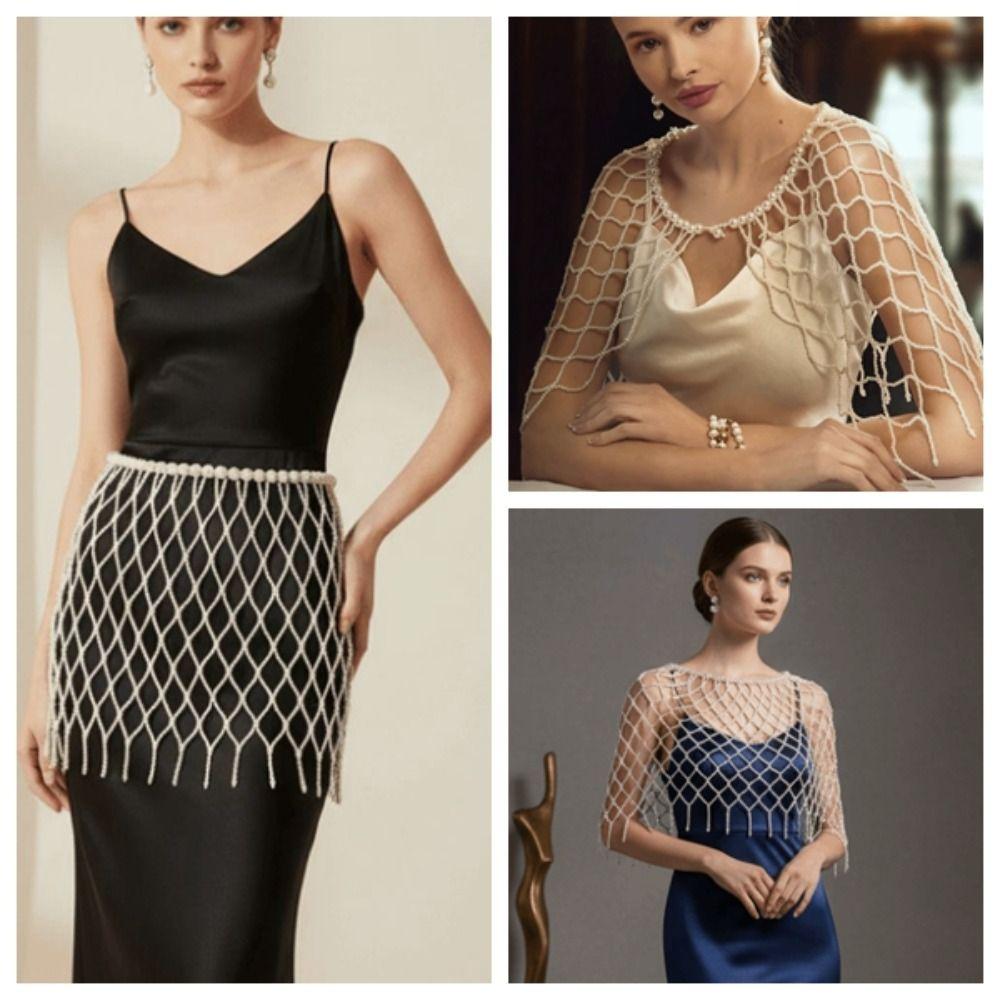 French Style Pearl Waist Chain Elegant Beaded Belt Luxury Pearls Tassel Shawl  Summer Beach