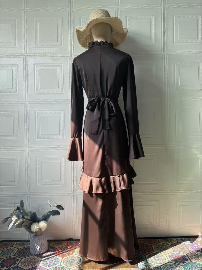 Women's Elegant Slim Fit Long Dress - 2025 European & American Style with Soft Long Sleeves