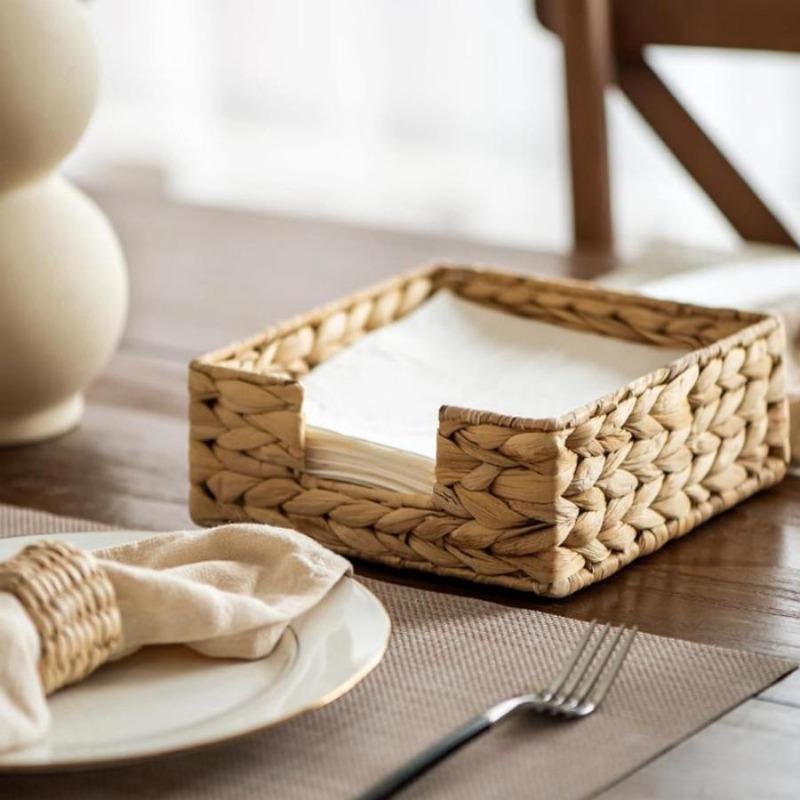 Creative Tissue Box with Premium Texture Water Hyacinth Woven Storage Box Rattan Tissue Dispenser Stylish Napkin Holder Perfect