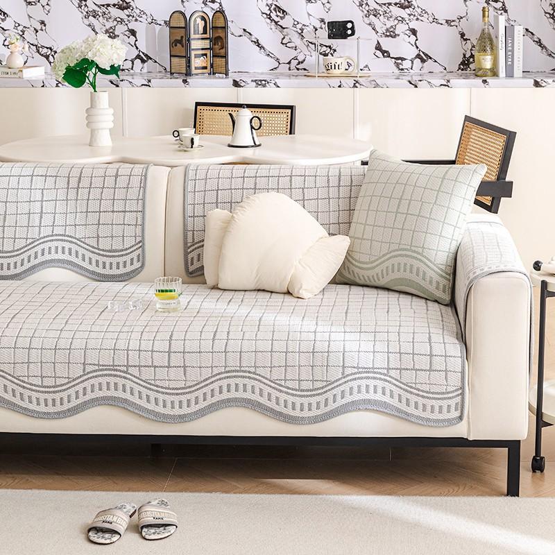 1pc Summer Cool Knitted Sofa Cushion, Plain Color Without Pattern, Non-slip Treatment On Backside, Soft and Machine Washable, Pet Friendly