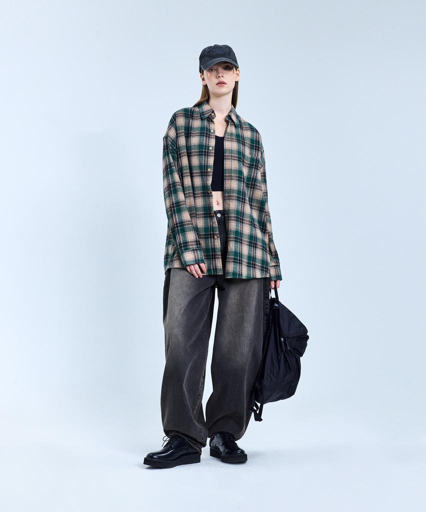 STANDARDERROR 87-Stan088 Hav Vintage Oversize Kieszeń Długi Rękaw Koszula w Kratę Zielona