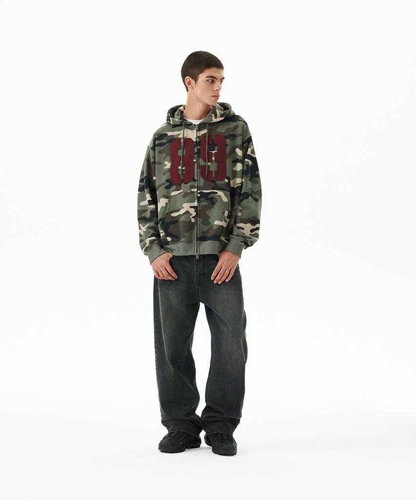Mahagrid Camo Applique Zip Up Hoodie Green(Mg2Ffmm499A)