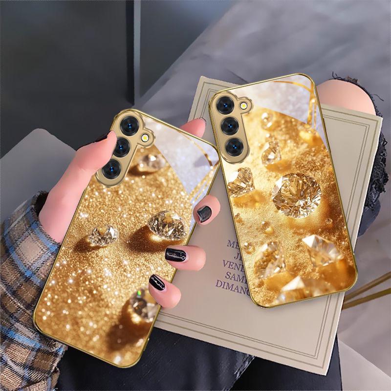 Diamants or brilliant Pour Samsung Galaxy S20 FE S21 S22 S23 Plus S24 Ultra S25Ultra S21+ S9+ S22Plus Coque de téléphone en verre doré