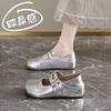 Retro height-increasing women's small leather shoes autumn new round head shallow mouth two wear super soft Doudou single shoes