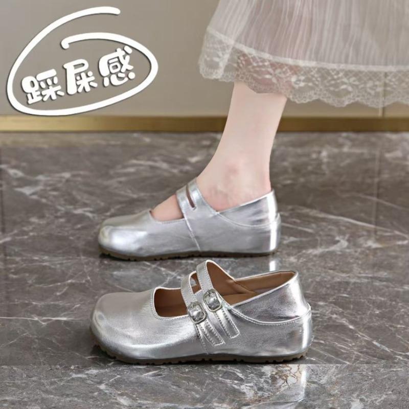 Retro height-increasing women's small leather shoes autumn new round head shallow mouth two wear super soft Doudou single shoes