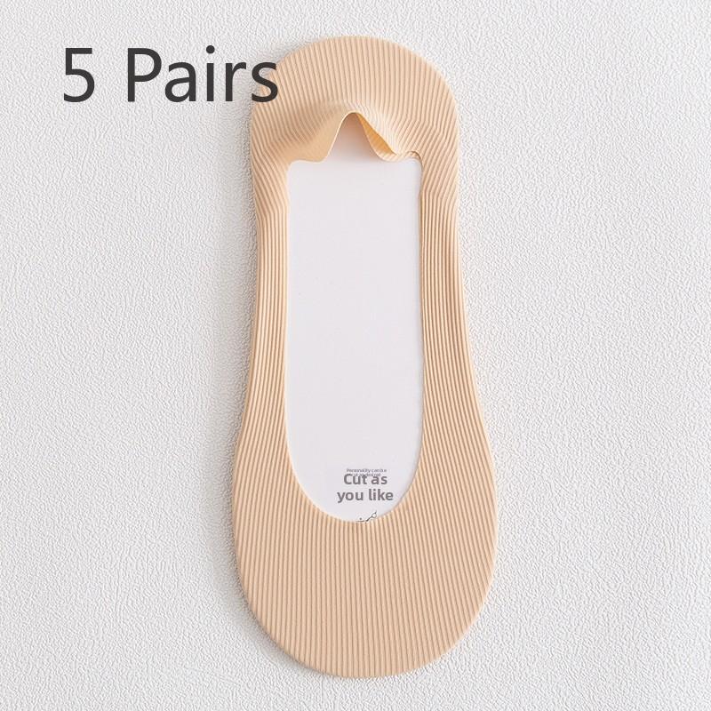 5 Pairs of Women's Summer Thin Style Pure Cotton Shallow Mouth Invisible Boat Socks