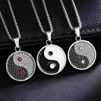 European & American Retro Yin Yang Diamond Pendant Necklace - Personalized Tai Chi Sweater Chain, Trendy Stainless Steel Accessory