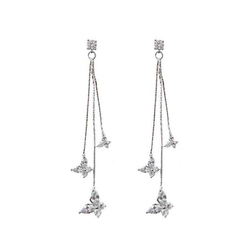 Korean Style Butterfly Tassel Crystal Stud Earrings
