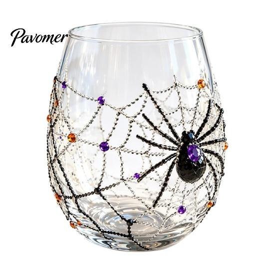 Bicchiere da Vino Teschio Unico, Bicchiere da Whiskey Fantasma di Halloween, Bicchiere Tumbler Gatto Nero Ragnatela per Arredamento Casa Gotica Cocktail, 350ml Bicchieri Spaventosi Bar,