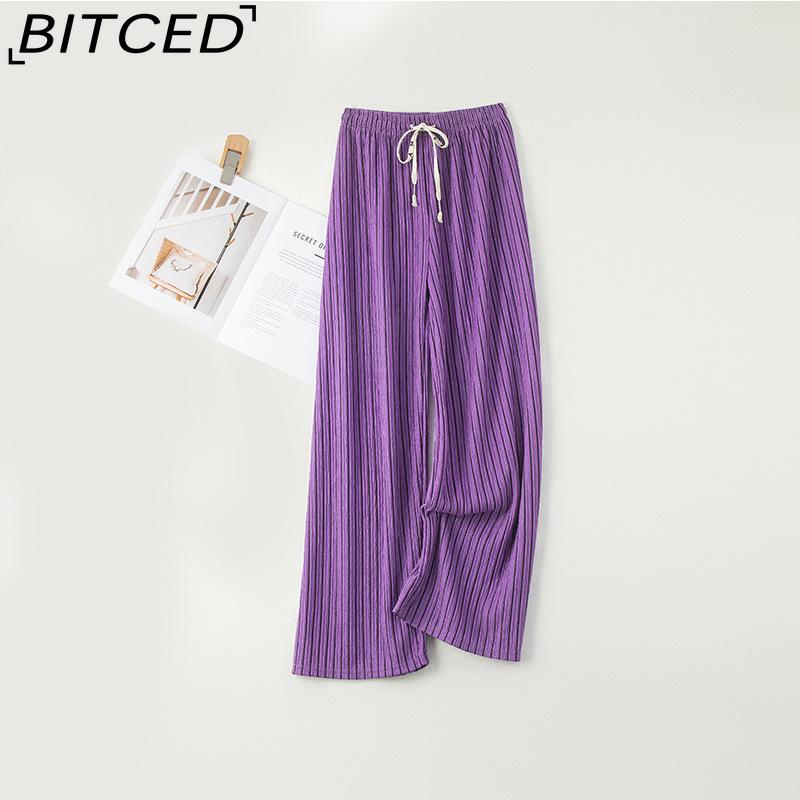 BITCED Women's Wide-Leg Trousers - Spring/Autumn Slimming High-Waisted Drapey Vertical Stripe Casual Trousers