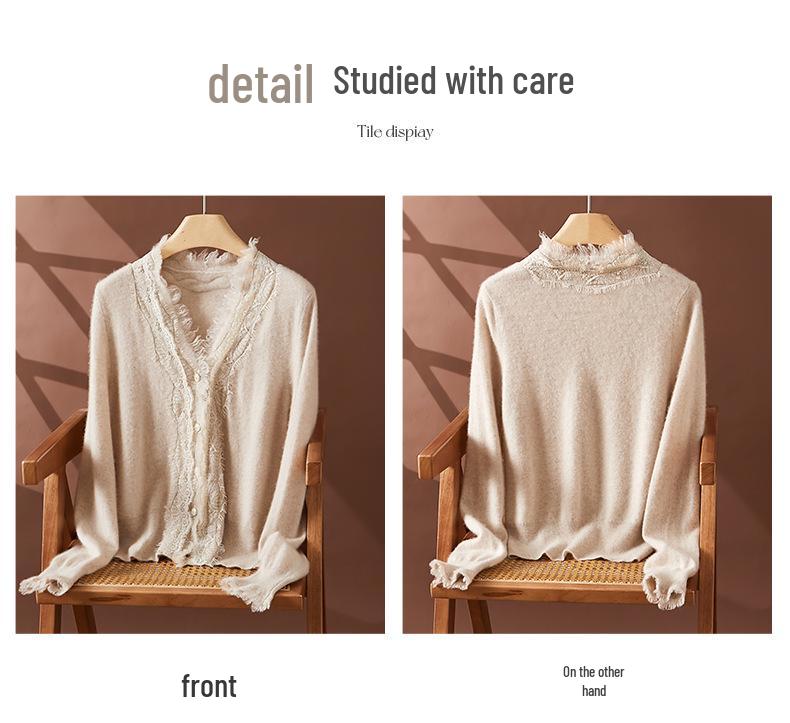 Women's V-Neck Cashmere Cardigan - Autumn/Winter Lace Button-Up Sweater Inner Wear