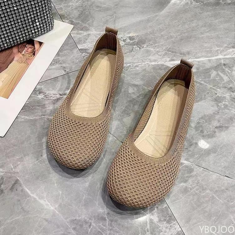 New Knitted Round Head Simple Solid Color Breathable Soft Bottom Outdoor Women's Shoes Suitable for Daily Commuting Leisure