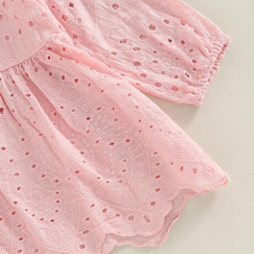Toddler Baby Girls Clothes Set Solid Color Cutout Round Neck Long Sleeve T-shirt Tops and Elastic Casual Ruffle Shorts