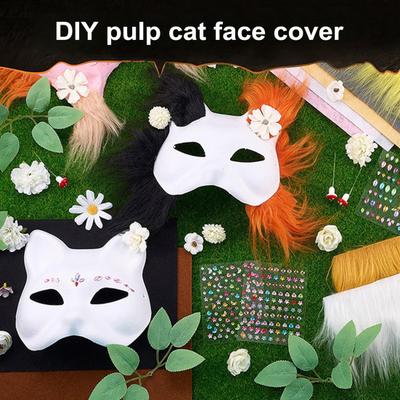 DIY Therian Masque Kit Blank Cat Fox Masque with Felt Fabric Sheet Faux Fur Eye Mesh Furry Animal Dress Up Masque for Masquerade Halloween Party