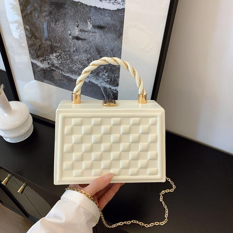 Simple bag Women's hand bag Box bag Delicate plaid chain Crossbody handbag