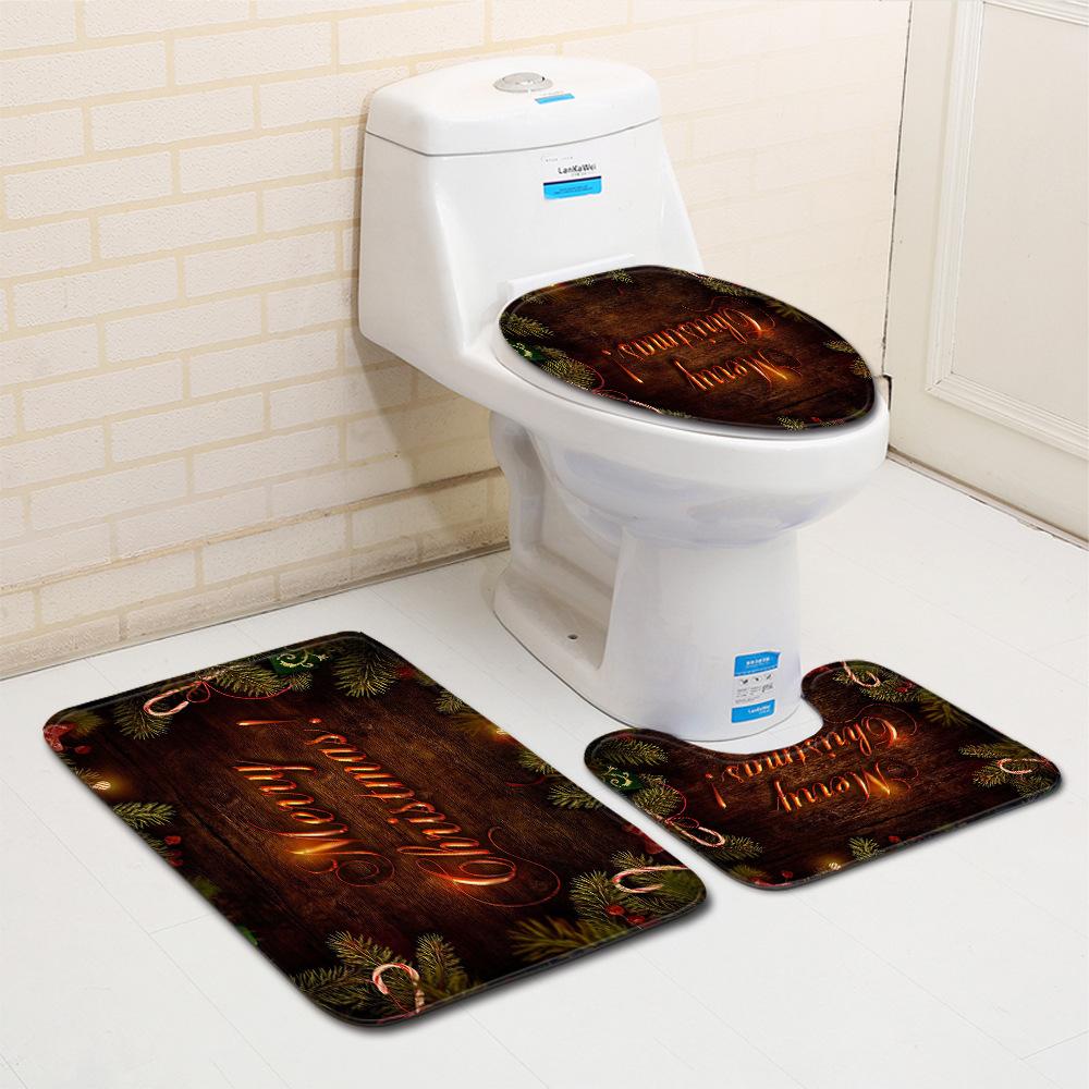 Christmas Bathroom Floor Mat Toilet Three-Piece Set