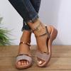 Summer New Rhinestone Thick-soled Comfortable Women's One-word Buckle Sandals Wedge Heel Sandals Women