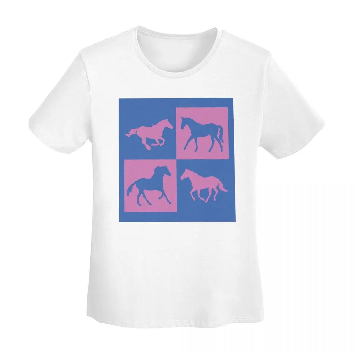 

Blue And Pink Horse Silhouettes TShirt Women Short Sleeve T Shirts Round Neck Streetwear Cotton Summer Tees Streetwear S