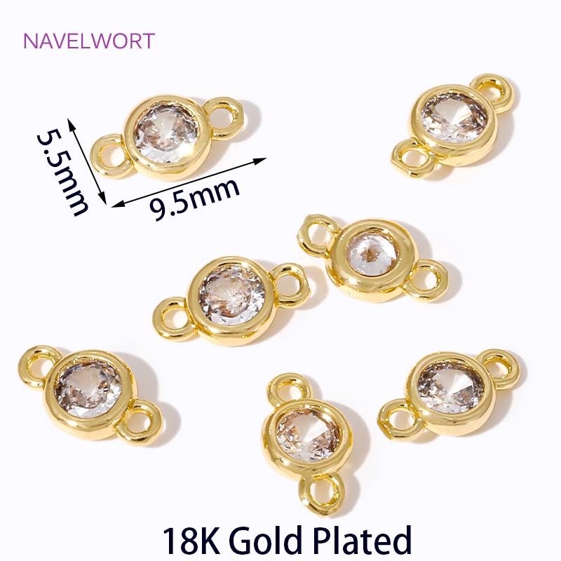 Trendy 18K Gold Plated Brass Mini Round Pendants Shiny Zircon Charms Pendants Connector For DIY Jewelry Making Findings 5 pieces