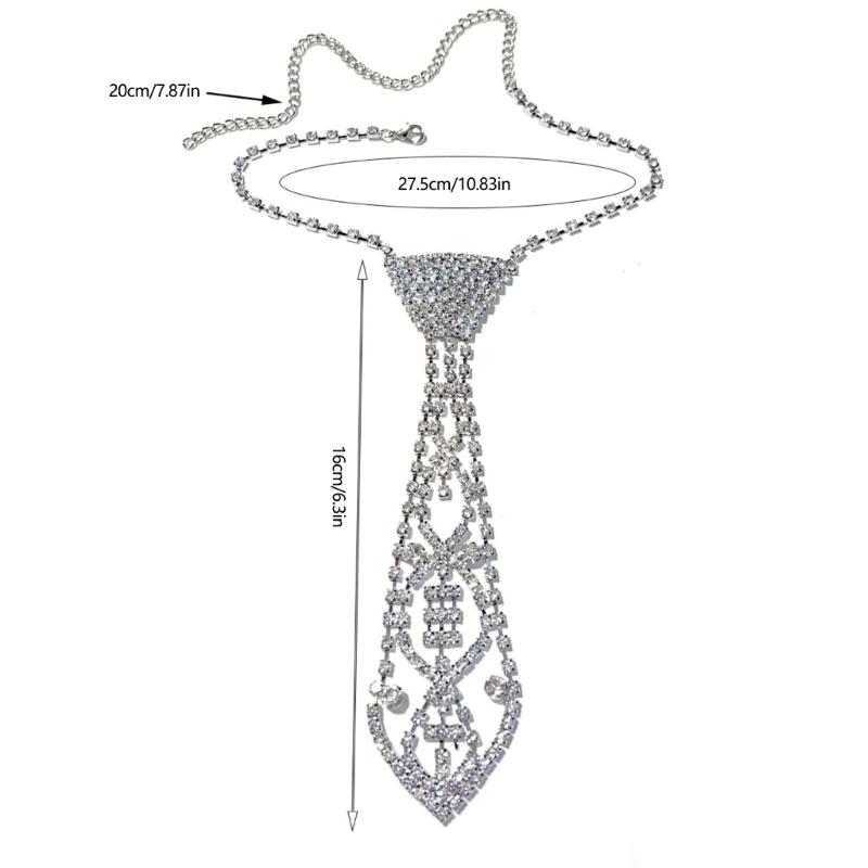 Luxury Rhinestones Necktie Adjustable Chain Tie Necklace For Professional Evening Occasion And Special Event Celebration