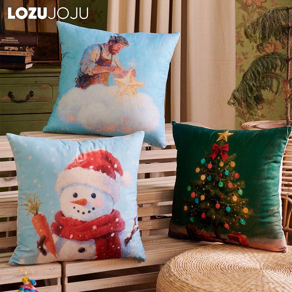 1PC LOZUJOJU Christmas Pillowcase Polyester Printed Comfortable Pillowcase Cushion Cover for Sofa Living Room Bedroom Home Decor Party Decor