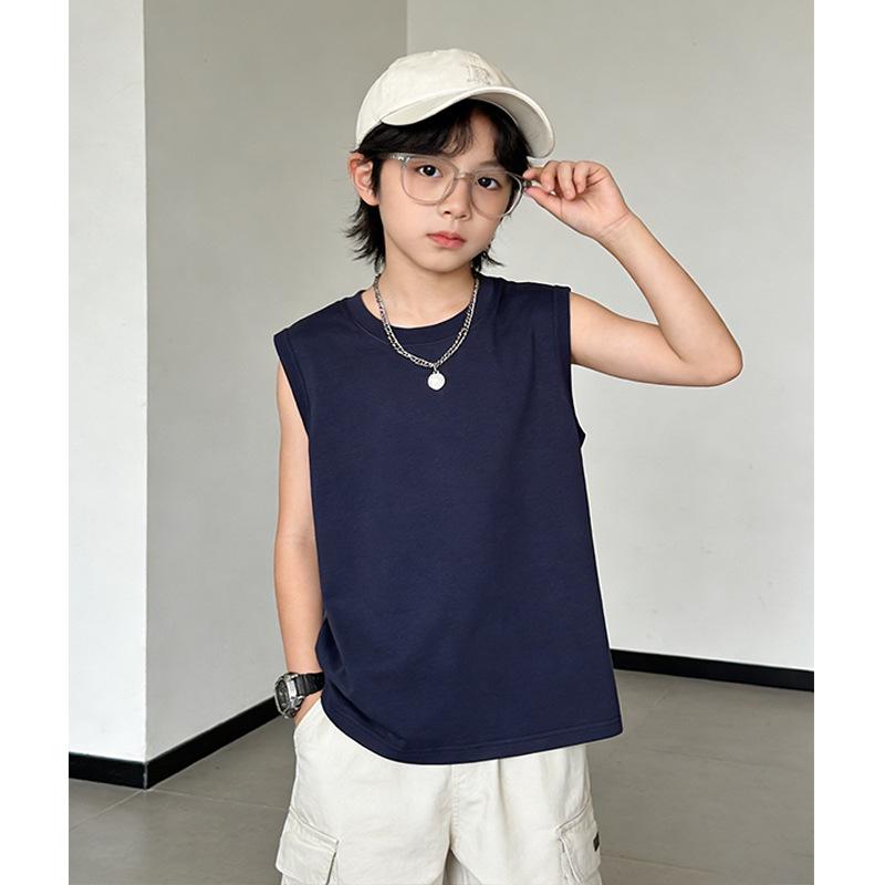 Unisex Kids' 100% Cotton Sleeveless T-shirt with Ribbed Cuffs, 200g 21s