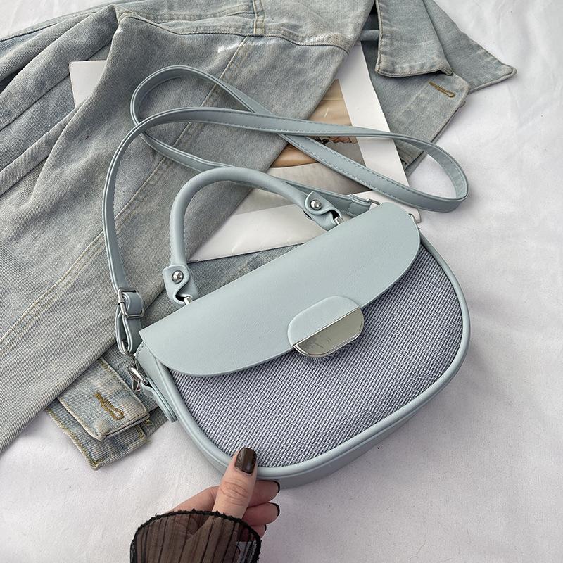 Spring New Niche Fashion Contrasting Color Saddle Bag Portable Shoulder Crossbody Trendy Women's Bag