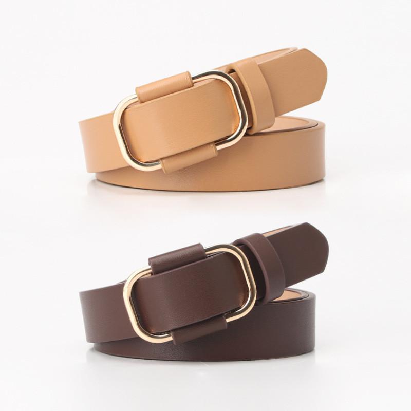 Womens Minimalist Faux Leather Belt For Jeans And Pants With Alloy Buckle
